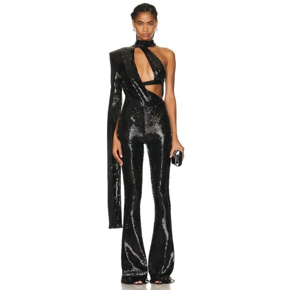 David Koma Asymmetric Bra Sequin Jumpsuit in Black 6 New Womens Dressy Outfit - Picture 12 of 12
